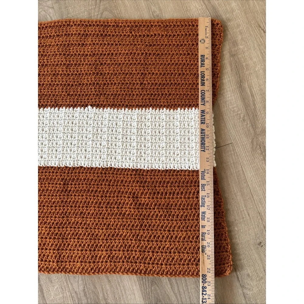 Hand Crocheted Baby Afghan Blanket Burnt Orange & Cream 23